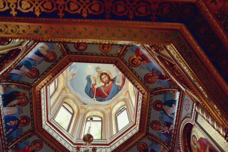 dome of the church and images of saints and big beautiful chandelierのeditorial素材