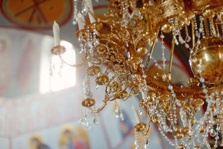 dome of the church and images of saints and big beautiful chandelier