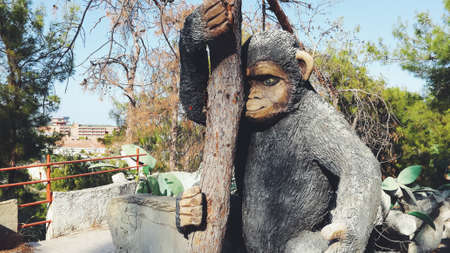 Park climbs the tree wood sculpture great apesの写真素材