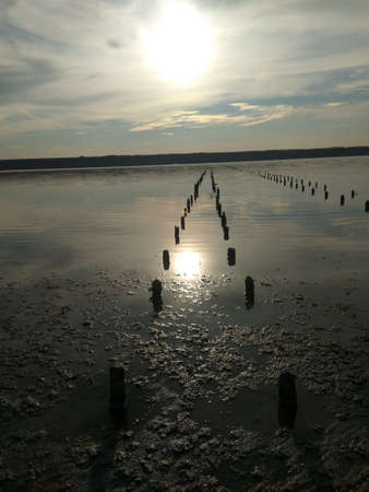 sunset and reflection in hadzhibeevskim salty estuary in Odessaの写真素材