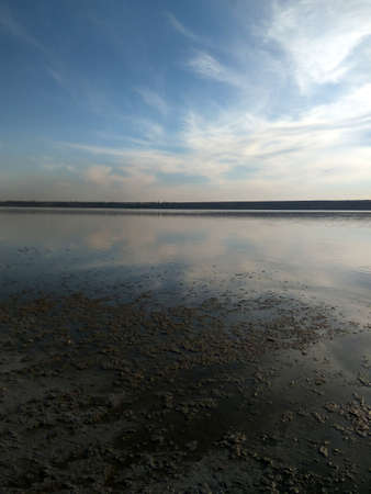 sunset and reflection in hadzhibeevskim salty estuary in Odessaの写真素材