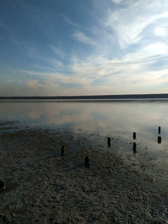 sunset and reflection in hadzhibeevskim salty estuary in Odessaの写真素材