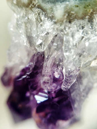 Crystal Stone macro mineral, purple rough amethyst quartz crystalsの写真素材