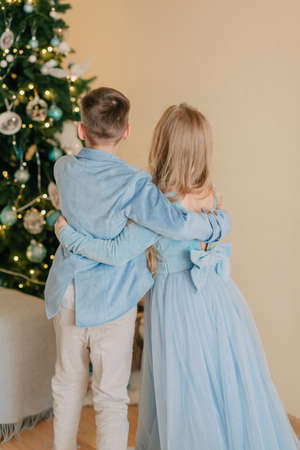 boy with the girl in the blue dressの写真素材