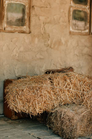 hay boulders in the courtyard in a rustic styleの写真素材