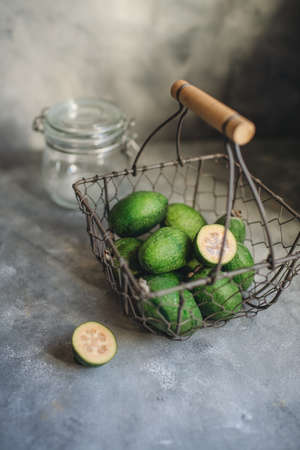 healthy feijoa fruit recipe for making raw jam rich in vitaminsの写真素材