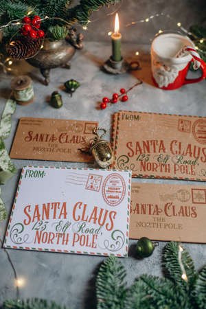 New Year and Christmas decor in vintage styleの写真素材