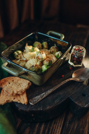 Vegetables in Slovak sauce baked with cheese in a rectangular shapeの写真素材