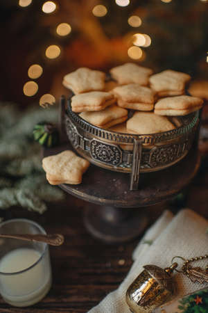 homemade pastries sweet biscuits with filling on a plateの写真素材