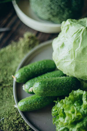 green vegetables, diet food, healthy food. Suitable for recipe book, food blog, brochures and personal websiteの写真素材