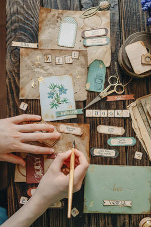 scrapbooking from vintage postcards and pictures, for culinary blogs, postcardsの写真素材
