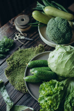 green vegetables, diet food, healthy food. Suitable for recipe book, food blog, brochures and personal websiteの写真素材