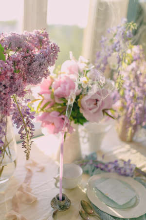 a bouquet of flowers for a holiday, a wedding in delicate pastel colors as a decor or table...