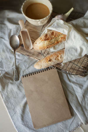 fresh baguette handmade bread in rustic style