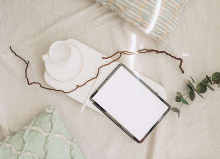 tablet mockup with white empty background, on light background