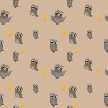 seamless owl pattern, background with owls, brown owlsの写真素材