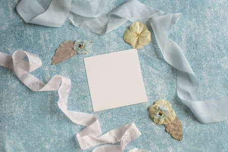 white blank sheet of paper , invitation mockup, business card or letter mockupの写真素材