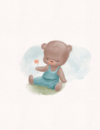 Hand draw Taddy Bear. Nursery bear illustration. baby poster. Trendy cartoon animal. Birthday invite card, Greeting, Celebration postcardの写真素材