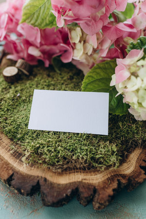 Blank paper card mockup, envelope, rustic style. Eco friendly. Bussines card card design, card template.の写真素材