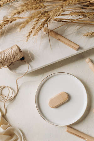 Usb sticks made with bamboo wood, rustic style, mockupの写真素材