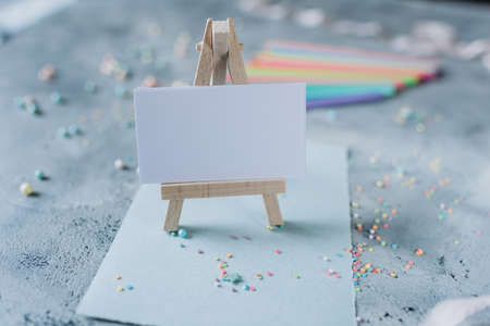 Blank paper card mockup, envelope, rustic style. Eco friendly. Bussines card card design, card template.の写真素材