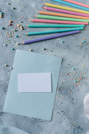 Blank paper card mockup, envelope, rustic style. Eco friendly. Bussines card card design, card template.の写真素材