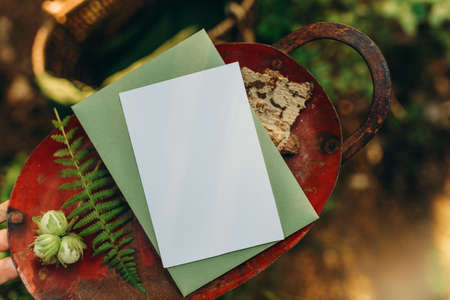 Blank greeting card mockup with copy space for your text.の写真素材