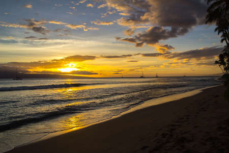 Sunset on Maui Beach, Hawaiiの写真素材