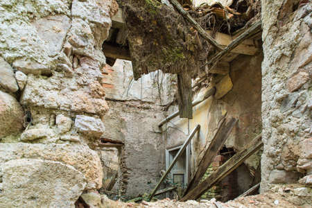Dilapidated house, earthquake, rubble and debrisの写真素材