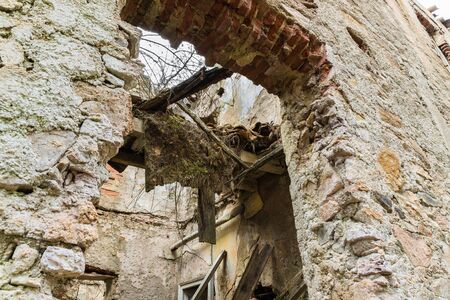 Dilapidated house, earthquake, rubble and debrisの写真素材