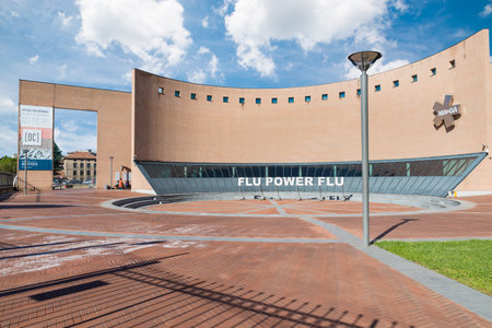 Gallarate, Italy â April 30, 2019: Facade of a modern museum in northern Italy. The MAGA museum  is a center for contemporary art inaugurated in 2010, has an area of 5000 square metersのeditorial素材