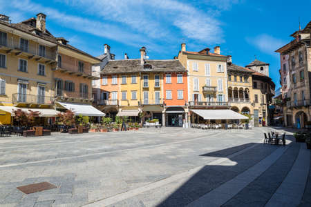 Ancient square in an old city in Europe. Domodossola, city in northern Italy, historic center with...