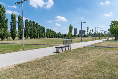 Typical public urban park of the towns around Milan. Quarto Oggiaro, neighborhood of Milan from which it is a few km, Italy. Franco Verga Park in summerの写真素材