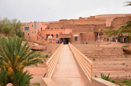 Bridge View over Draa River at Aït Benhaddou Kasbah in Ouarzazate in High Atlas Mountains, Moroccoの写真素材