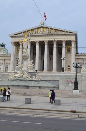 Portrait Street View of Austrian Parliament Building in Vienna, Austriaのeditorial素材