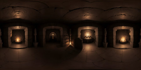 Dark Old Vaulted Catacomb Dungeon Full 360 HDRIの写真素材