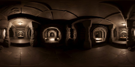 Dark Old Vaulted Catacomb Dungeon Full 360 HDRIの写真素材