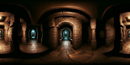 Dark Old Vaulted Catacomb Dungeon Full 360 HDRIの写真素材