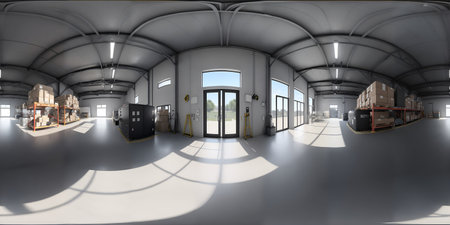 Full spherical hdri panorama 360 degrees of warehouseの写真素材