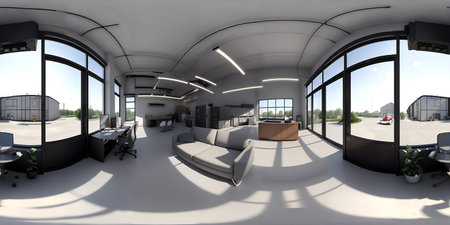 Full spherical hdri panorama 360 degrees of warehouse officeの写真素材