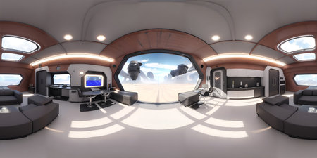 360 degree full panorama of cyberpunk interior HDRIの写真素材