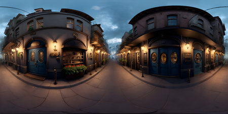 Staempunk city street 360 environment panorama victorian HDRIの写真素材