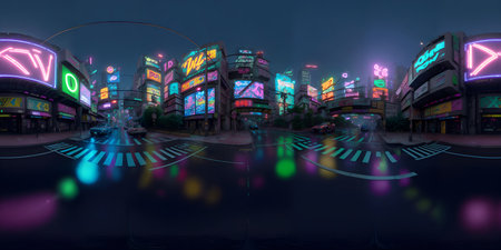 Cyberpunk Night City Tron Future 360 Panorama HDRIの写真素材