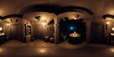 Dark Old Vaulted Catacomb Dungeon Full 360 HDRIの写真素材