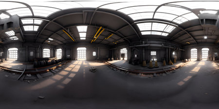 Abandoned plant factory Panorama full 360 degrees hdriの写真素材