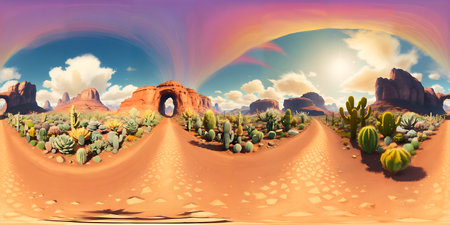 360 degree panorama desert savannah prairie cacti HDRIの写真素材