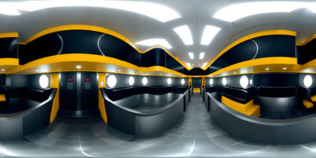 360 degree full panorama yellow metallic studio futuristic interior hdriの写真素材