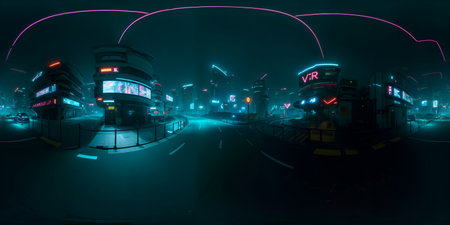 Cyberpunk Night City Tron Future 360 Panorama HDRIの写真素材