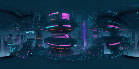 Cyberpunk Night City Tron Future 360 Panorama HDRIの写真素材