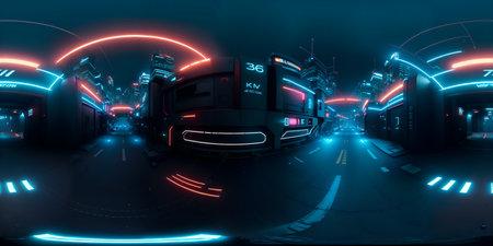 Cyberpunk Night City Tron Future 360 Panorama HDRIの写真素材
